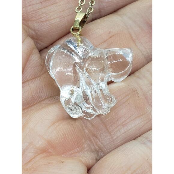 Carved Clear Cat Pendant Necklace Cat Lady Cat Lover Glass Crystal Kitty Charm - Picture 8 of 10